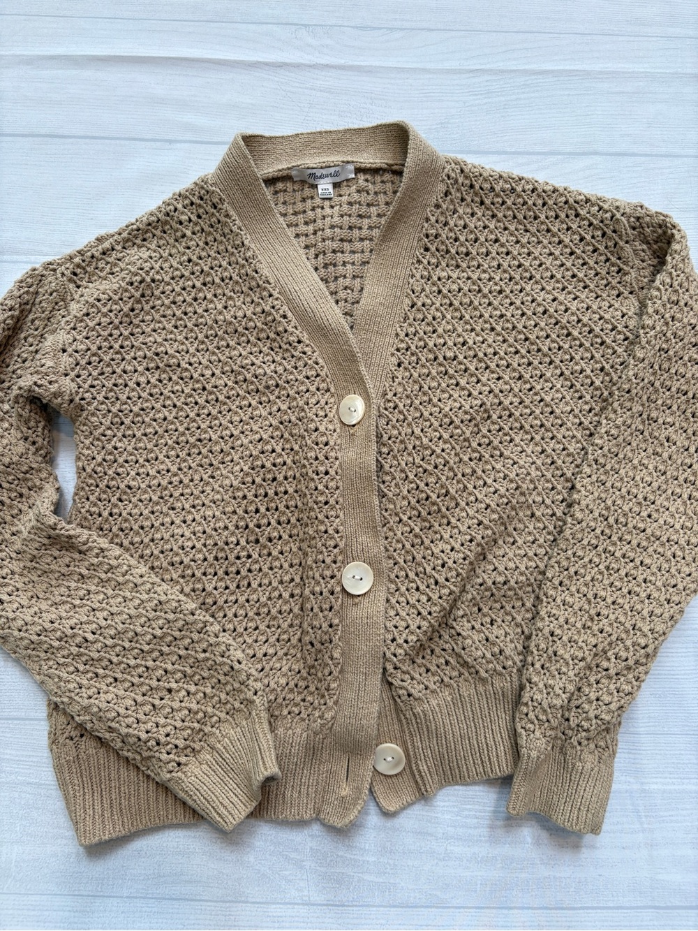Madewell Tan Open-Knit Button Front Cardigan